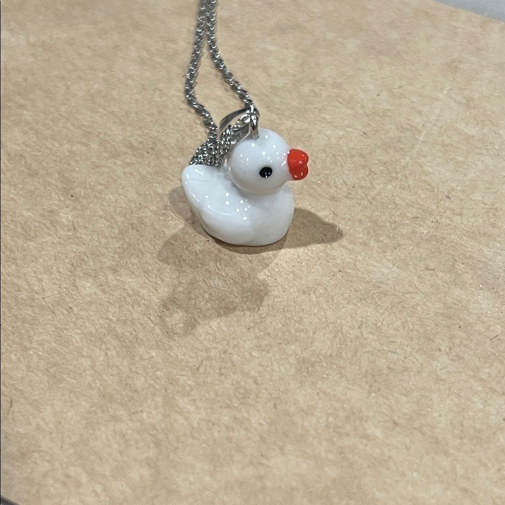 Charming White Duck Pendant Necklace